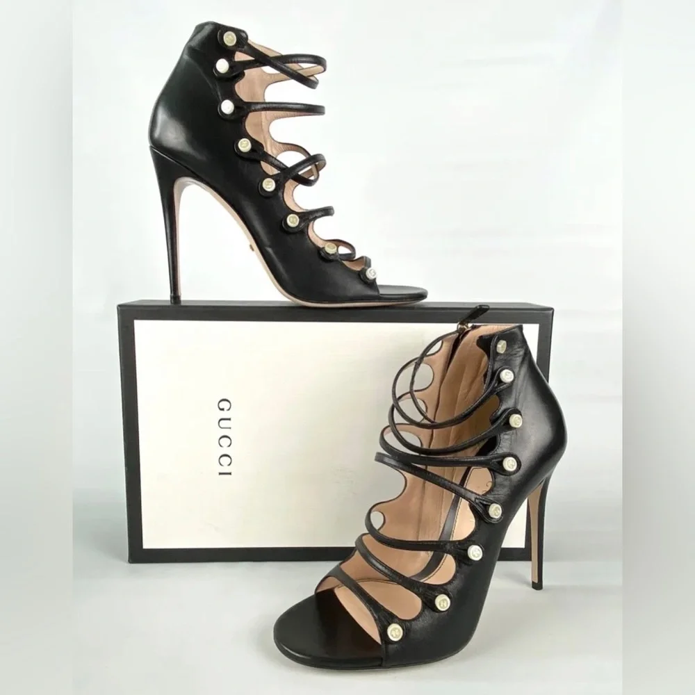 GUCCI ANETA CAGED BOOTIES w GG BUTTONS - Picture 4 of 16